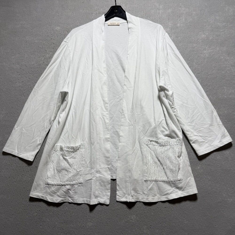 Jess & Jane Cardigan Women’s Size XL White Open Front 3/4 Sleeves Cotton